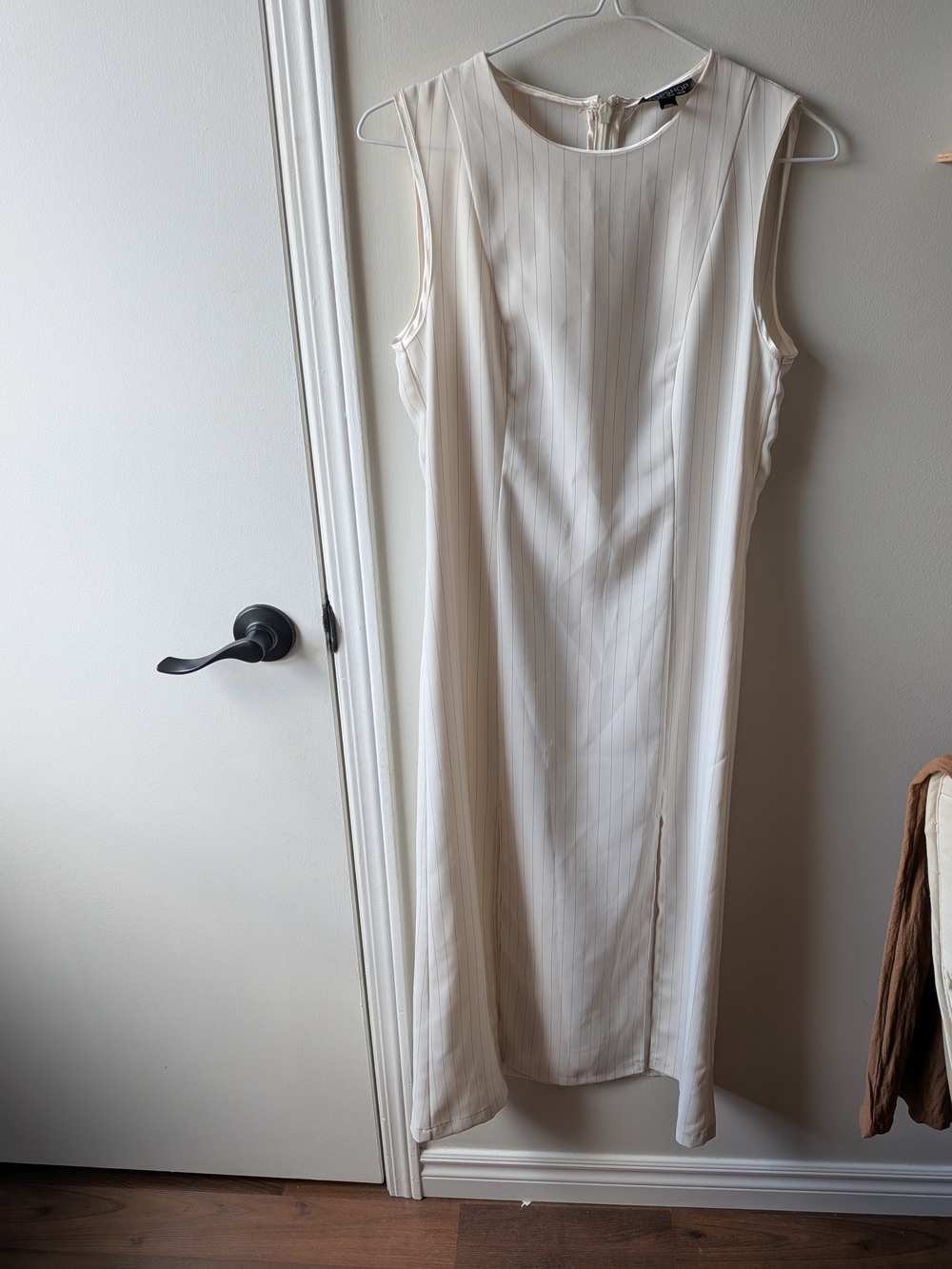Topshop Cream Pinstripe Sleeveless Midi Dress with Subtle Stripe